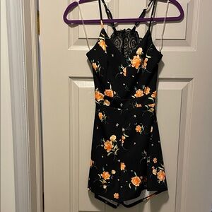 Floral Black and Orange Romper